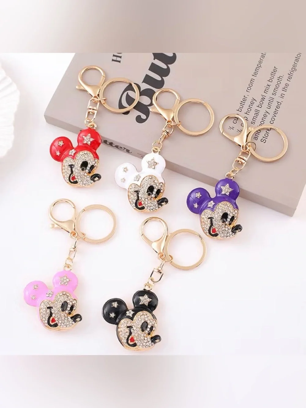 NEW Gold & Pink Rhinestone Mickey Mouse Bag Charm Keychain